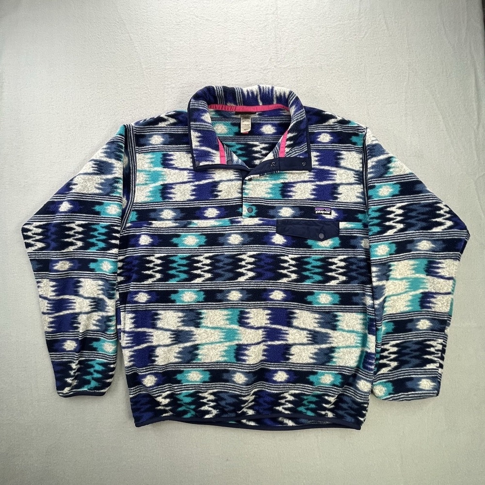 Patagonia Men's Large Synchilla Snap-T Fleece Pullover Aztec Geometric Teal Pink